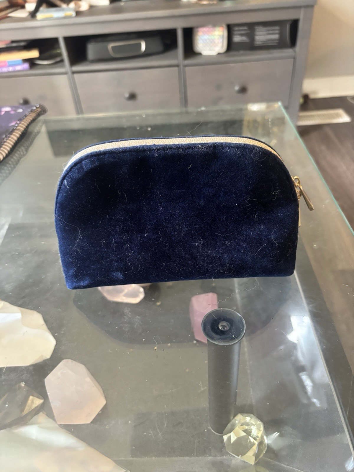Christian Dior Beauty CD Logo Navy Blue Velvet Cosmetic Zip Bag Pouch