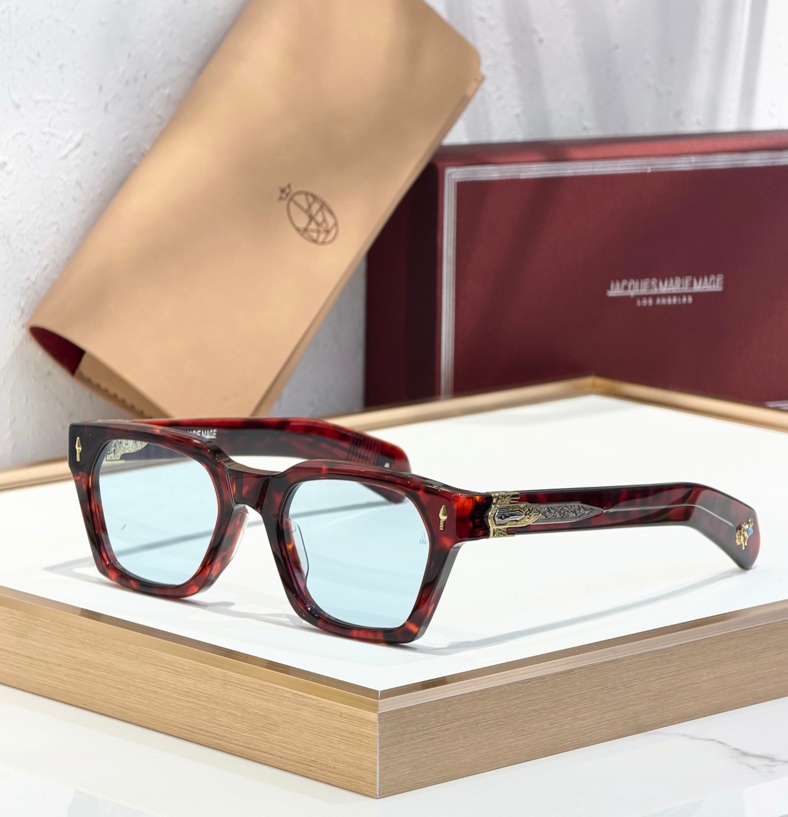 JACQUES MARIE MAGE Sterett Sunglasses Havana Yellow Lens Turquoise Inlay 52mm