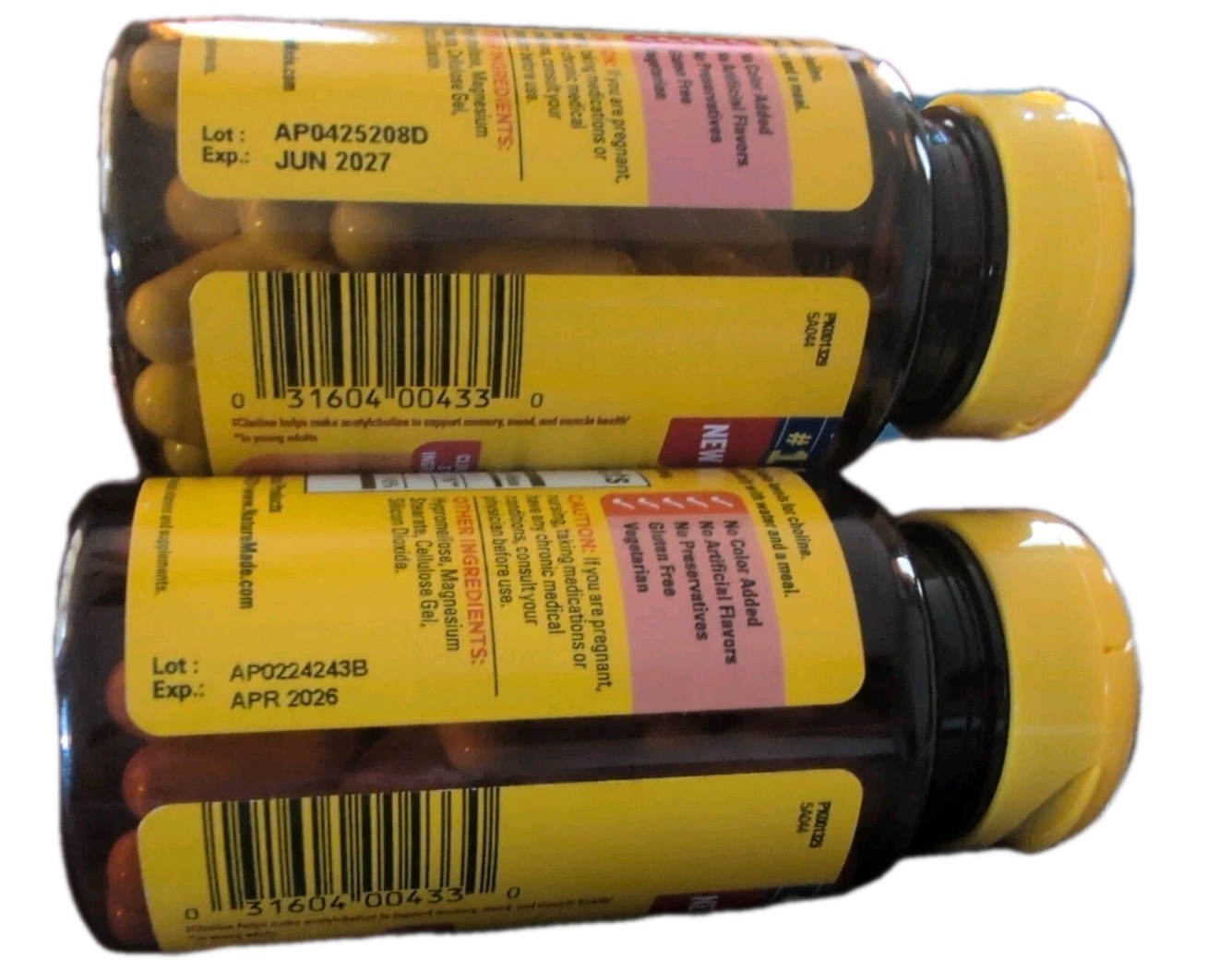 (2) Nature Made CHOLINE Extra Strength 800mg 60 Capsules Each. Exp: 04/2026+