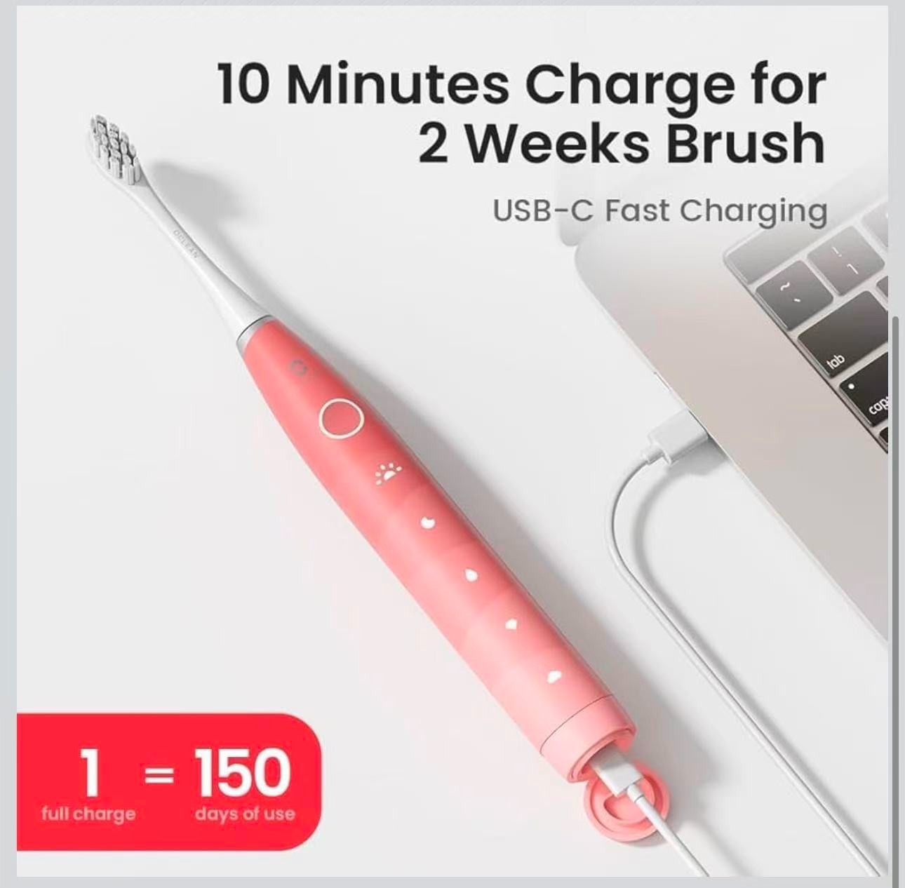 pink Electric Toothbrush Toothbrush with 6 Brush Heads5 Modes and Smart Timer