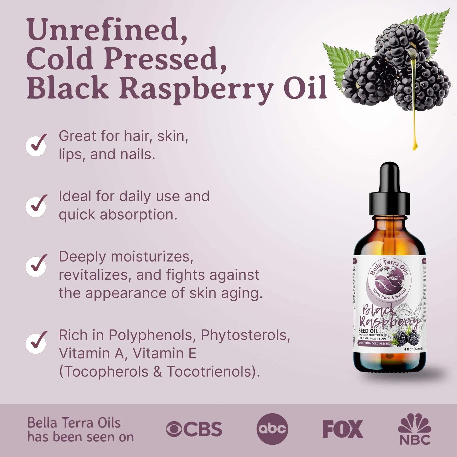 Black Raspberry Seed Oil: Cold-Pressed, Pure, For Skin and Hair Nourishment