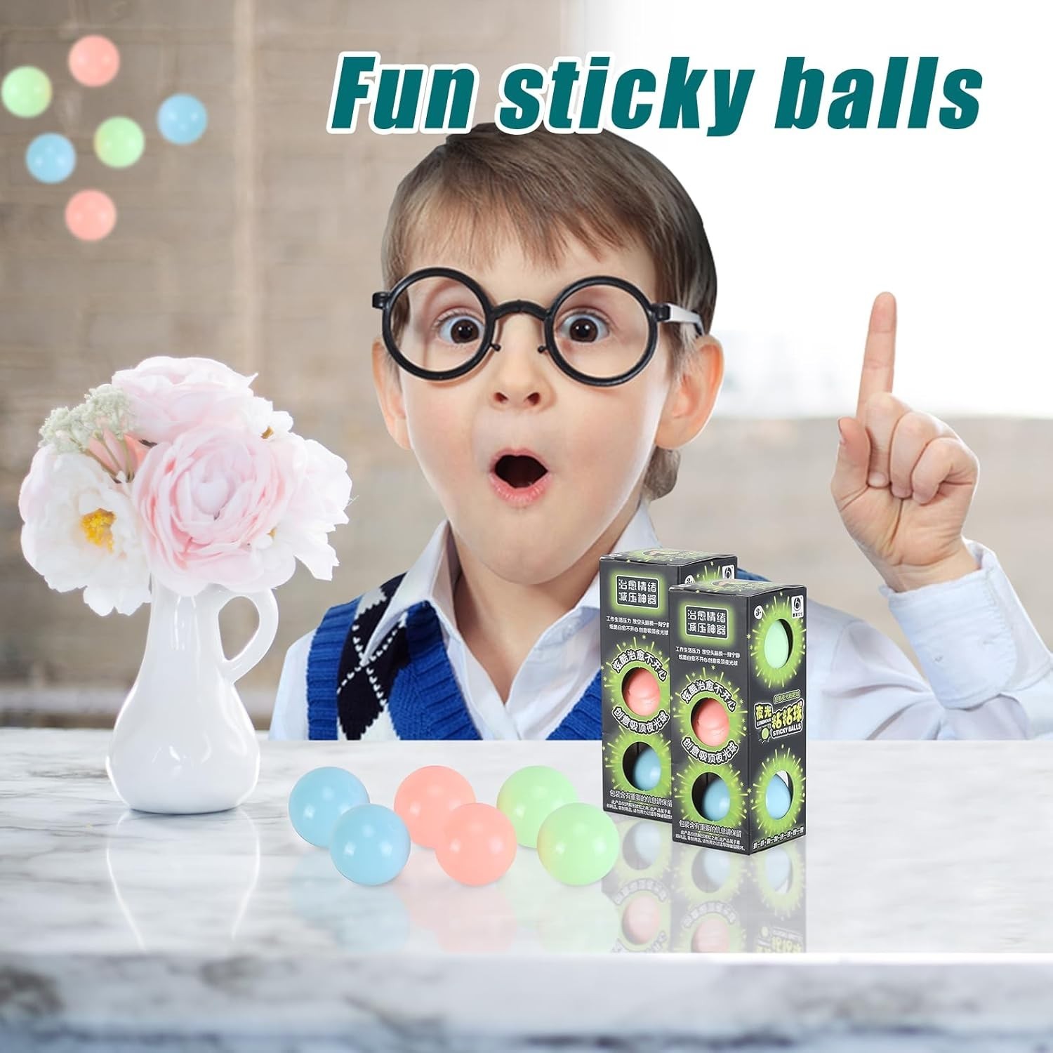 3pcs 2.4in Lumi Balls,Dream Balls,Glow in The Dark Sticky Balls That Stick to…