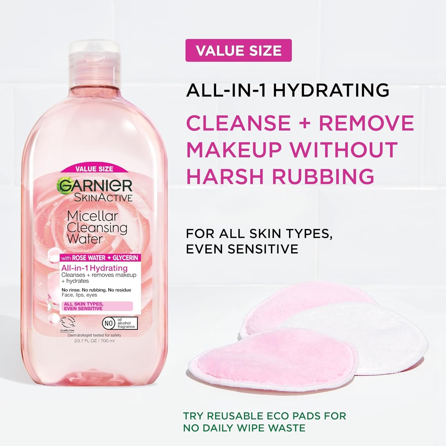 Garnier SkinActive Micellar Cleansing Water Rose Water Glycerin 23.7 Oz – 2 Pack