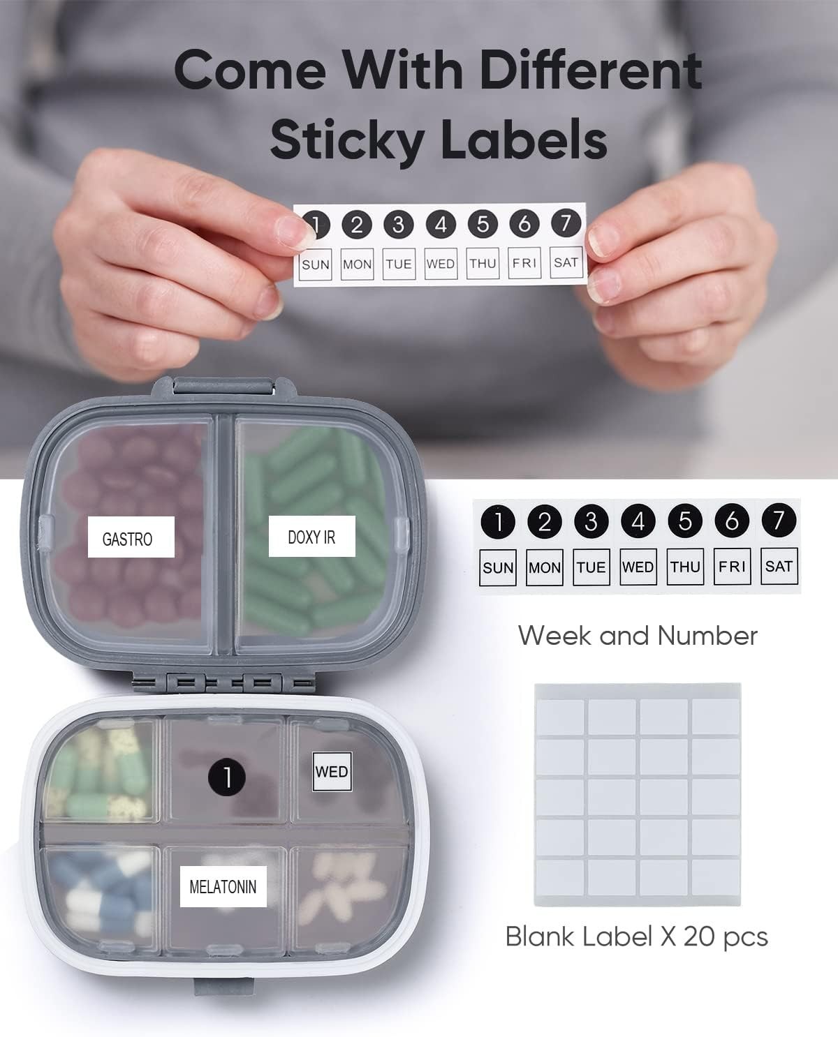 Compact 8-Compartment Pill Case with Double Lock – Secure Travel Medicine Box