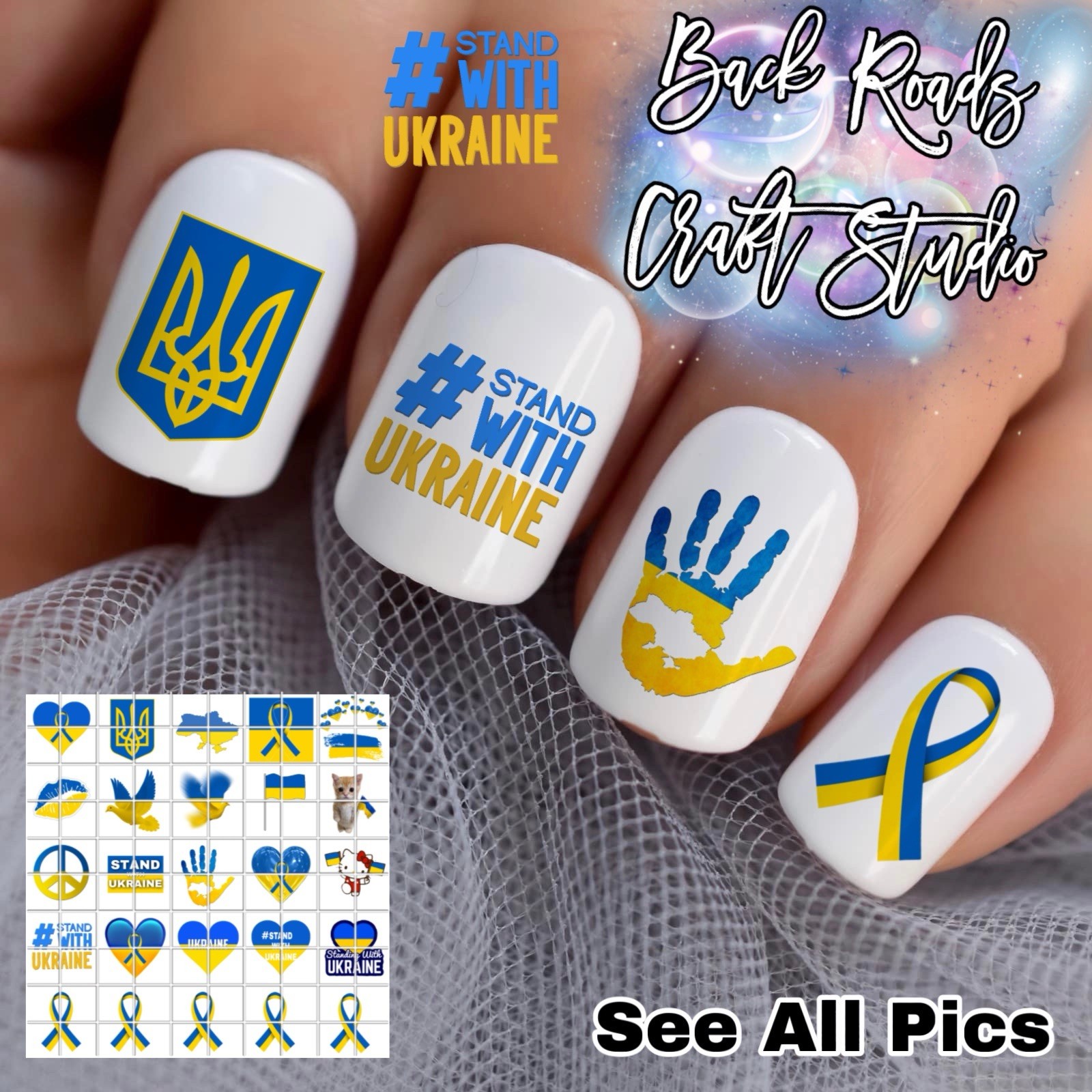 Support Ukraine Waterslide Finger Nail Decals Instructions set of 50 JH