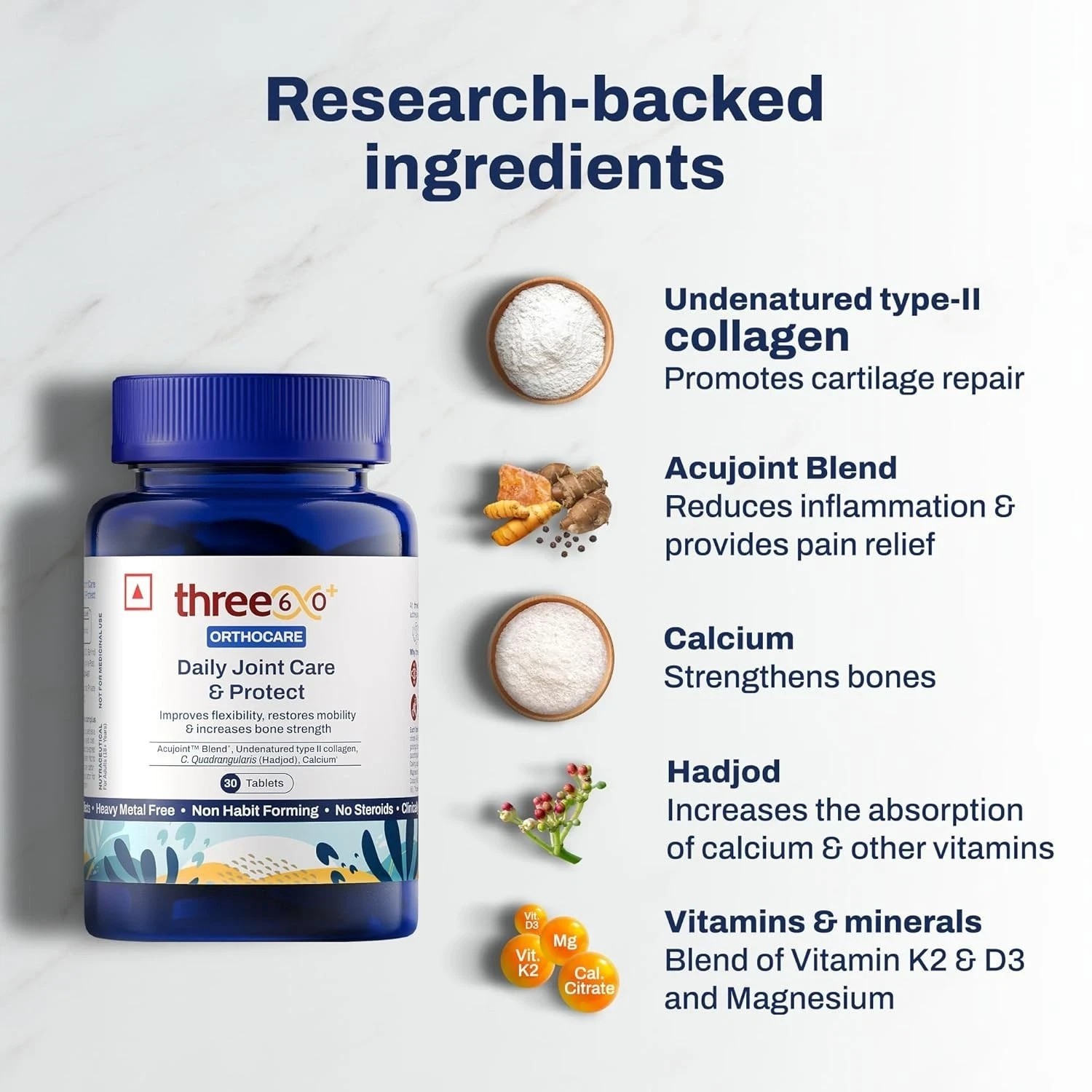three60+ Daily Joint Care And Protect Tablets, 30 Tablets