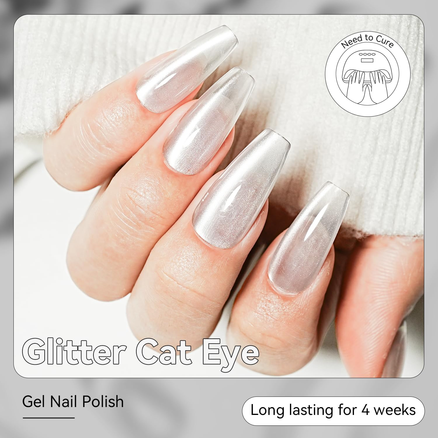 Moonlight Silver Cat Eye Gel Nail Polish,16.5Ml Glassy Holographic Silver Cat Ey