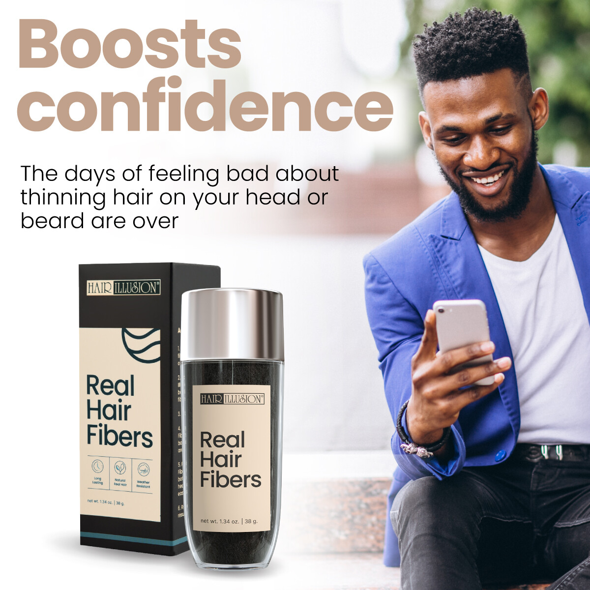 Hair Fibers For Bald Spot Concealer, Hairline, Beard, Hair Loss by Hair Illusion