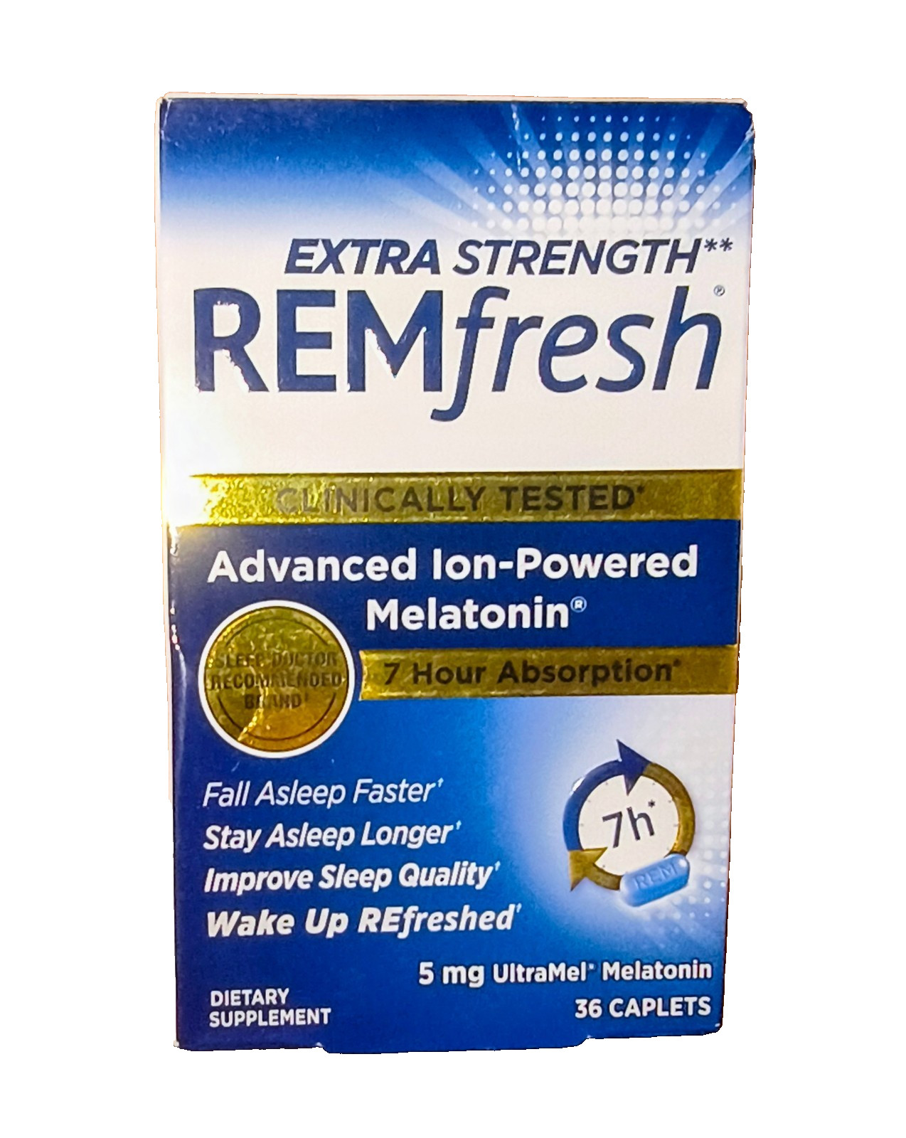 REMfresh 5mg Ion-Powered Melatonin 36 Caplets Sleep NEW SEALED 3/2025