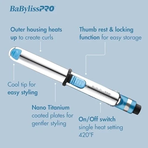 BaBylissPRO Nano Titanium Travel Mini Flat Iron – Straighten & Curl Hair