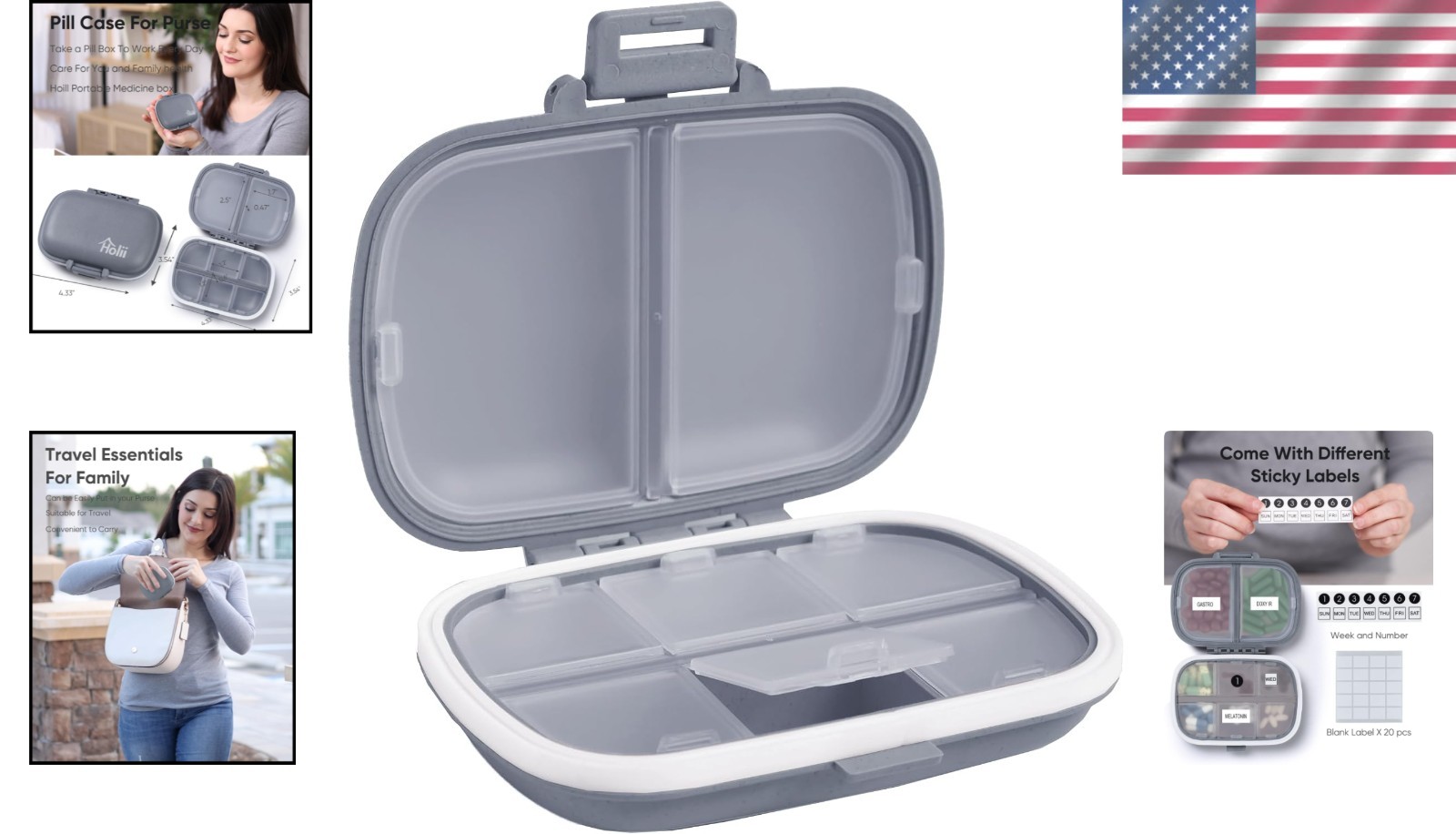 Compact 8-Compartment Pill Case with Double Lock – Secure Travel Medicine Box