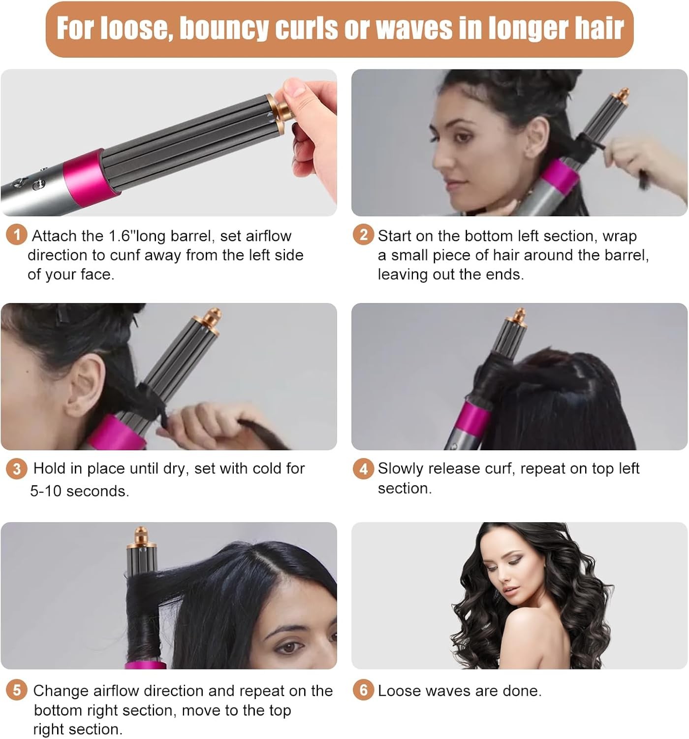 40MM 1.6in Long Hair 1 Count (Pack of 1), 40mm Curling Barrels,gold