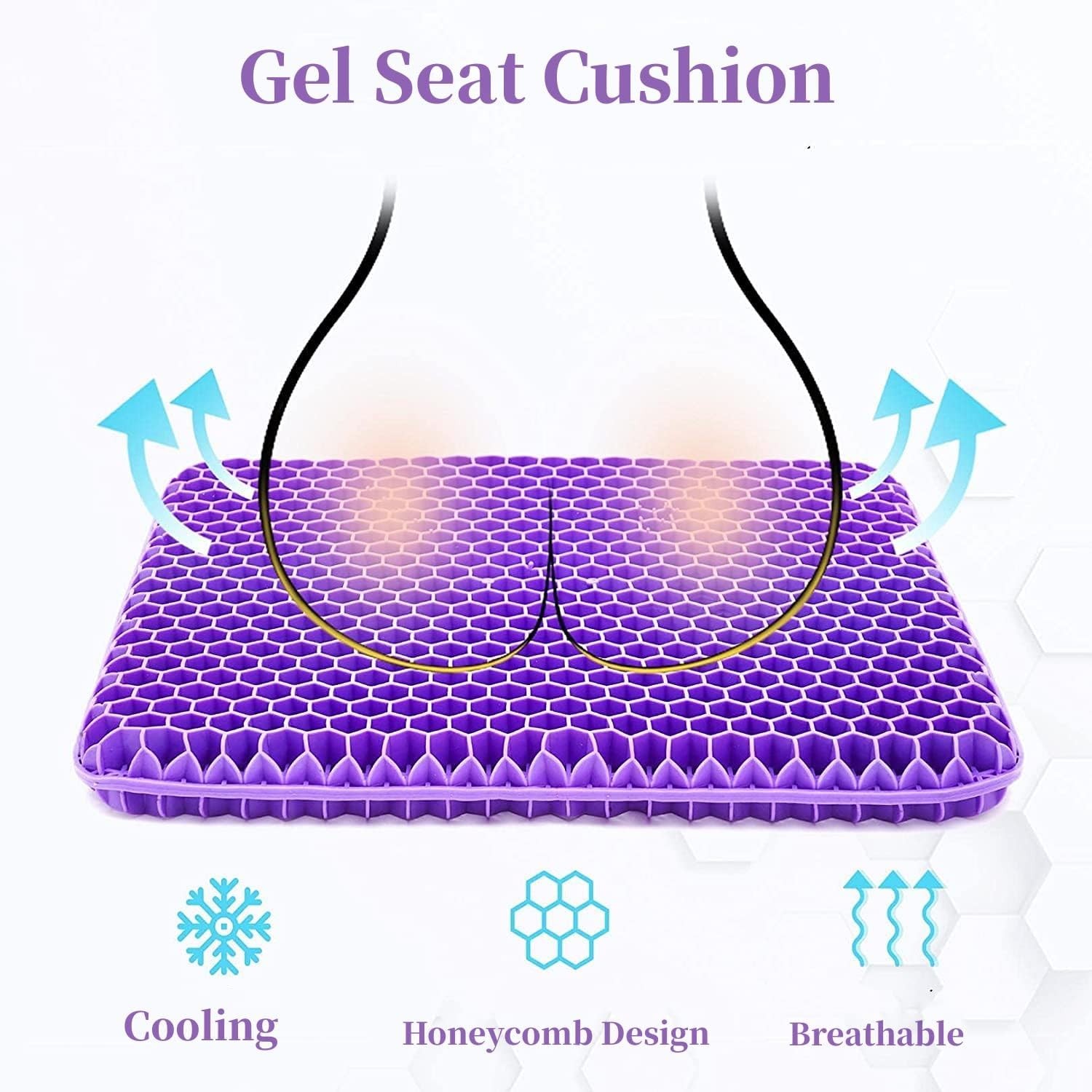 Gel Seat Cushion for Long Sitting, Double Thick Office Desk Home Wheelchair Seat