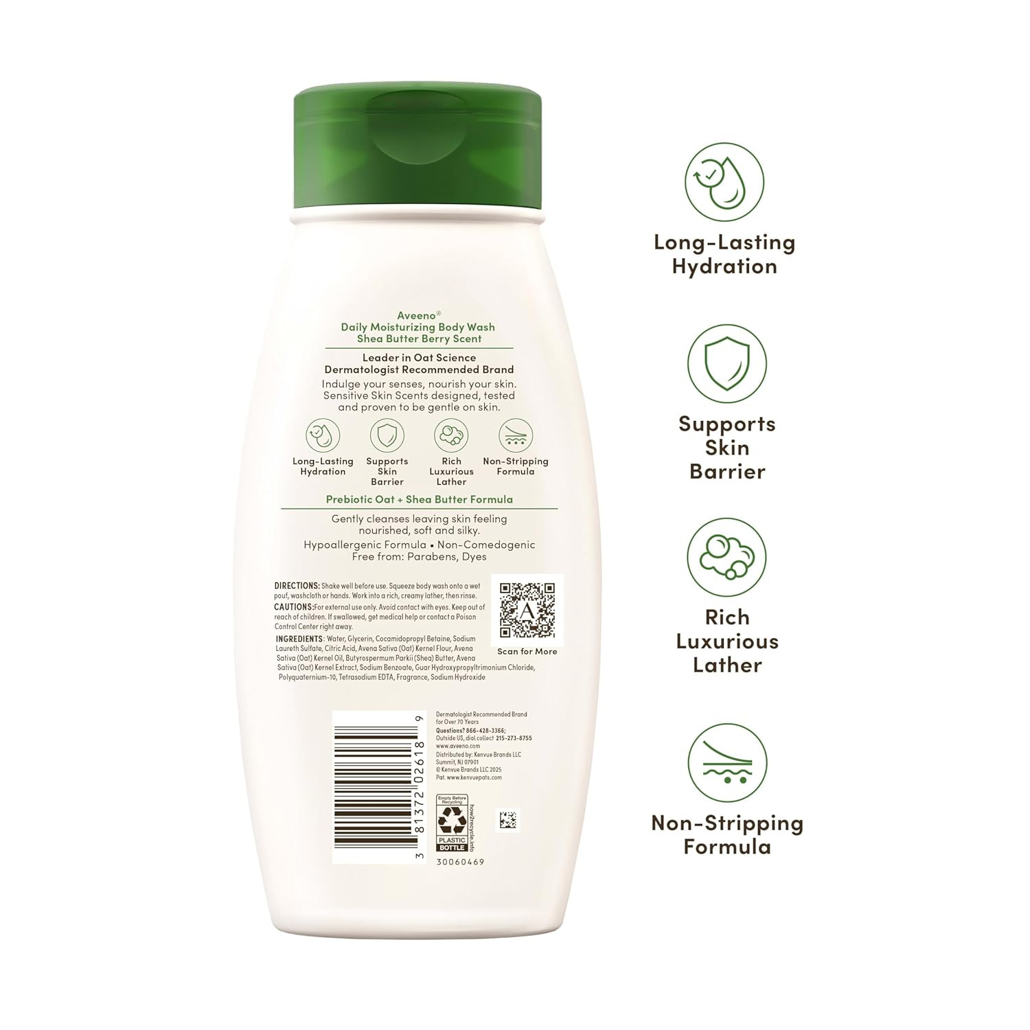 Aveeno Daily Moisturizing Body Wash with a Shea Butter Berry Scent & Soothing Pr