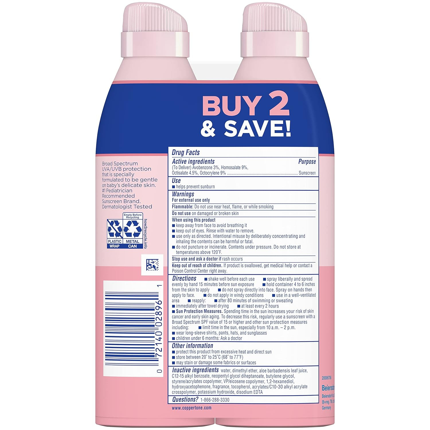 Waterbabies Sunscreen Spray SPF 50 for Babies, Water Resistant, 6 Oz, Pack of 2