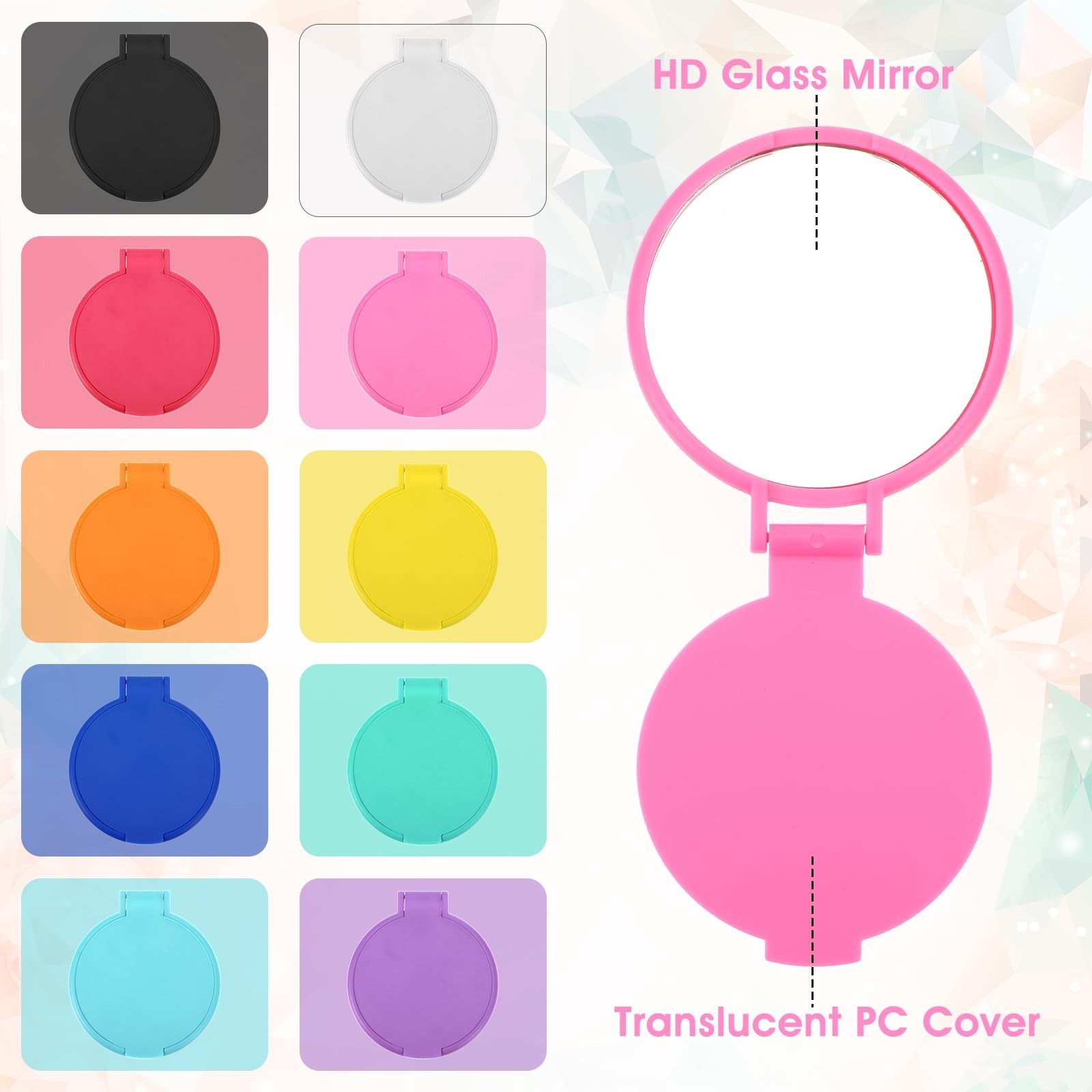 50 Pcs Mini Folding Mirror, 2.4 in Small Portable Travel Makeup Mirror, 10 Co…