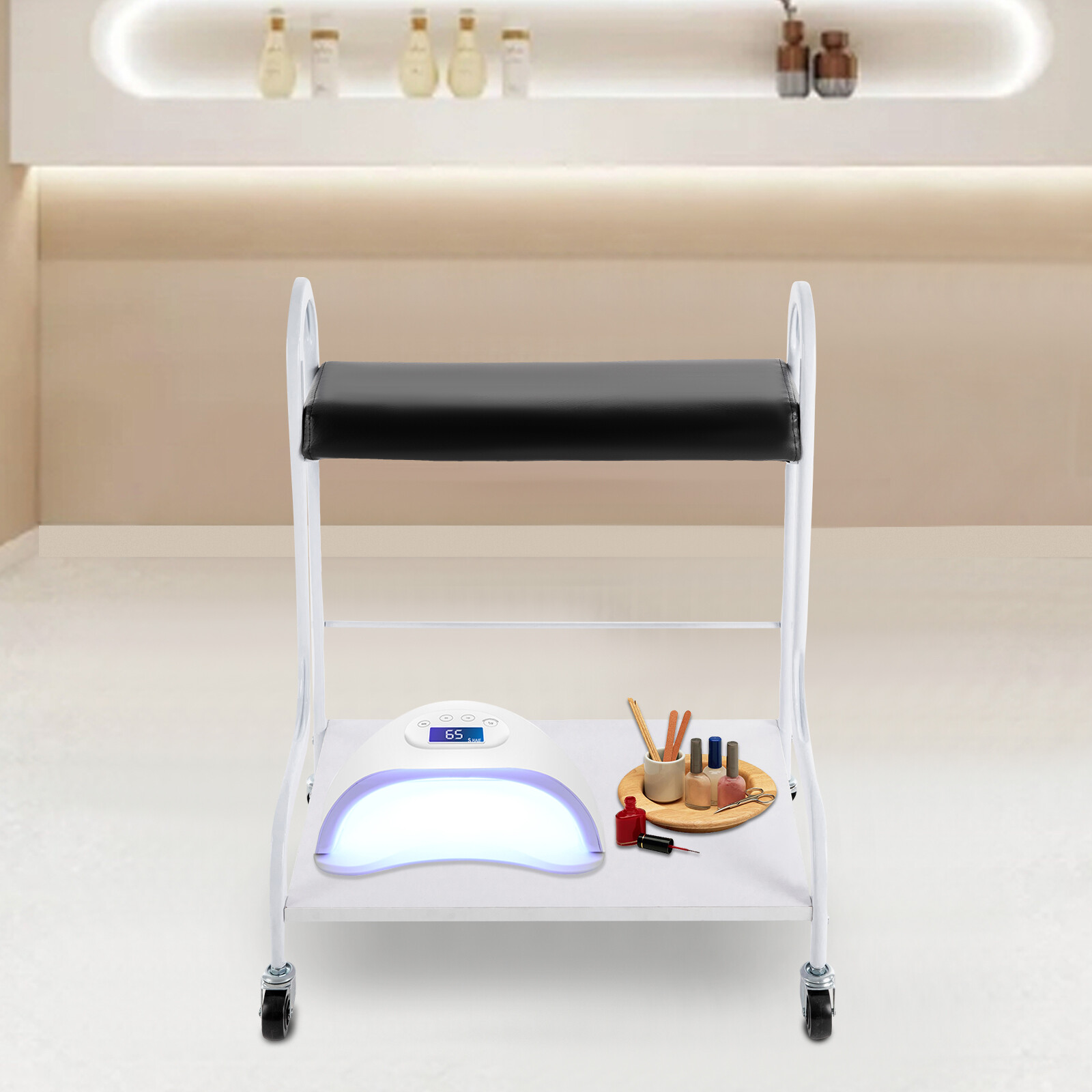 2 Layer Silver Beauty Salon Nail Or Foot Bath Spa Portable 4 Wheeled Trolleys