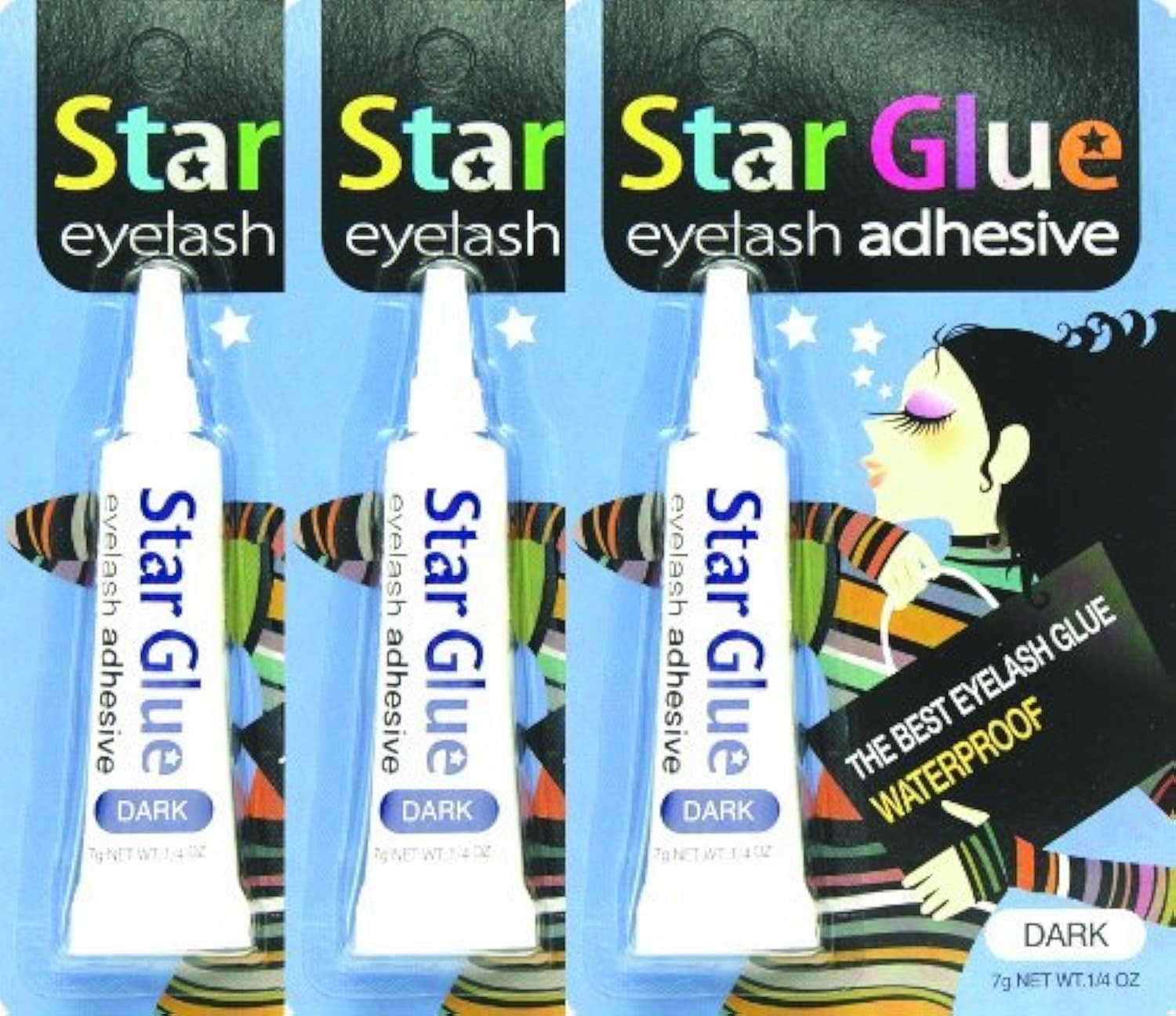 3Packs of Star Eyelash Glue for Strip Lashes (Dark) 7G (1/4Oz)