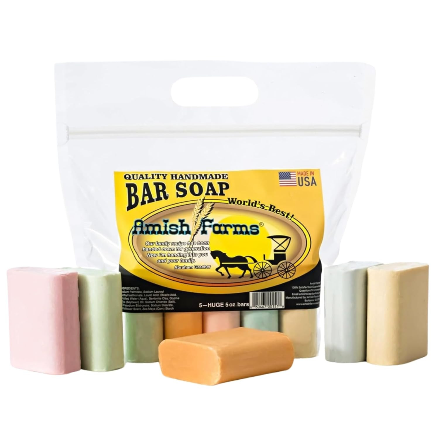 Amish Farms Natural Bar Soap 5-Pack Variety – Handmade Cold Process Moisturizing