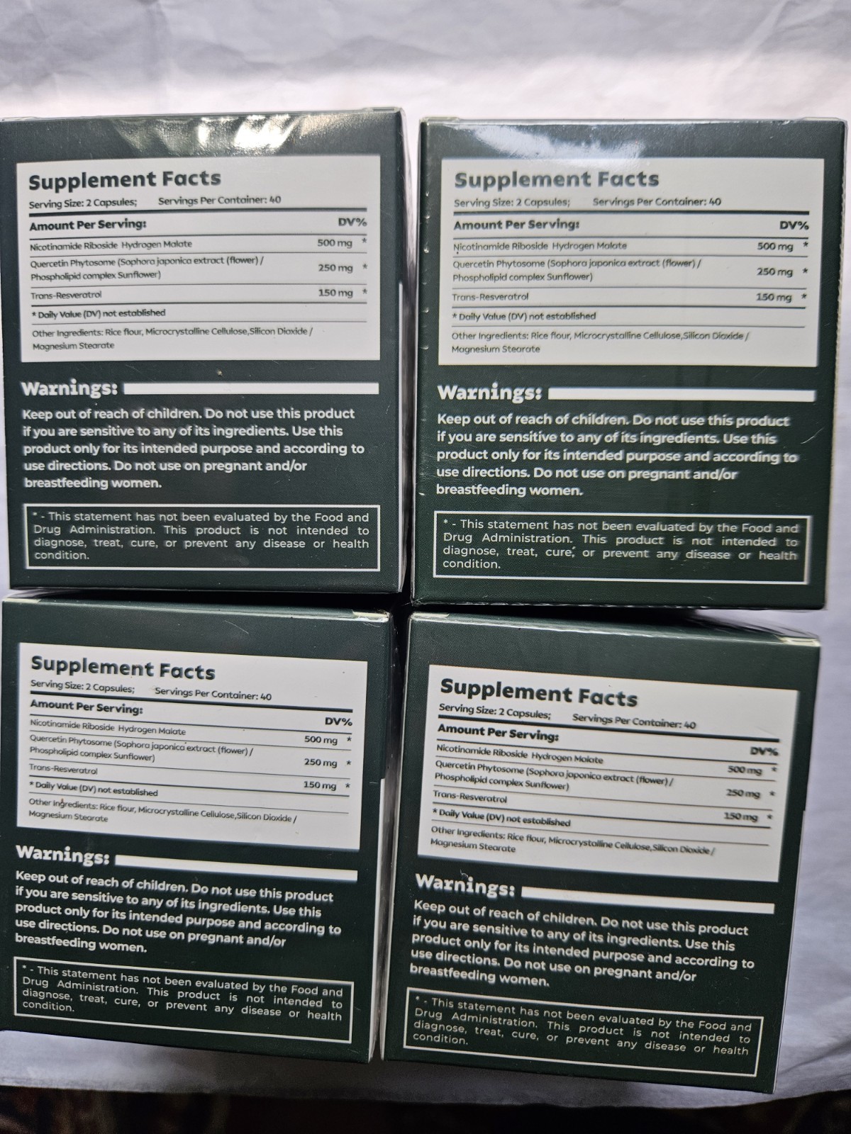 New 4 Pack – NAD+ Nicotinamide Riboside & Resveratrol 320 Capsules – Exp 1/2027