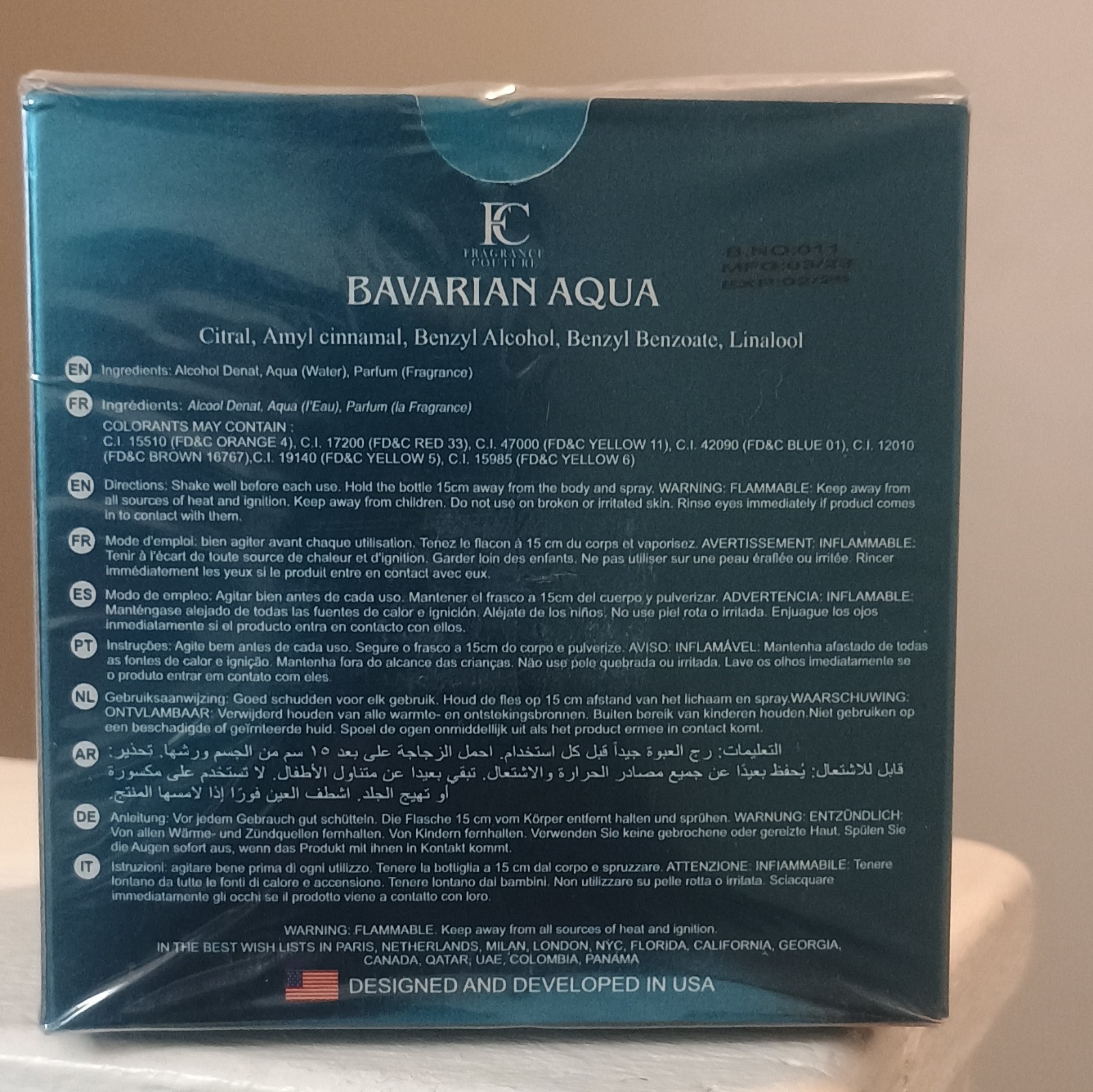 Bavarian Aqua Men Eau de Parfum Spray 3.4 fl oz Regular Size