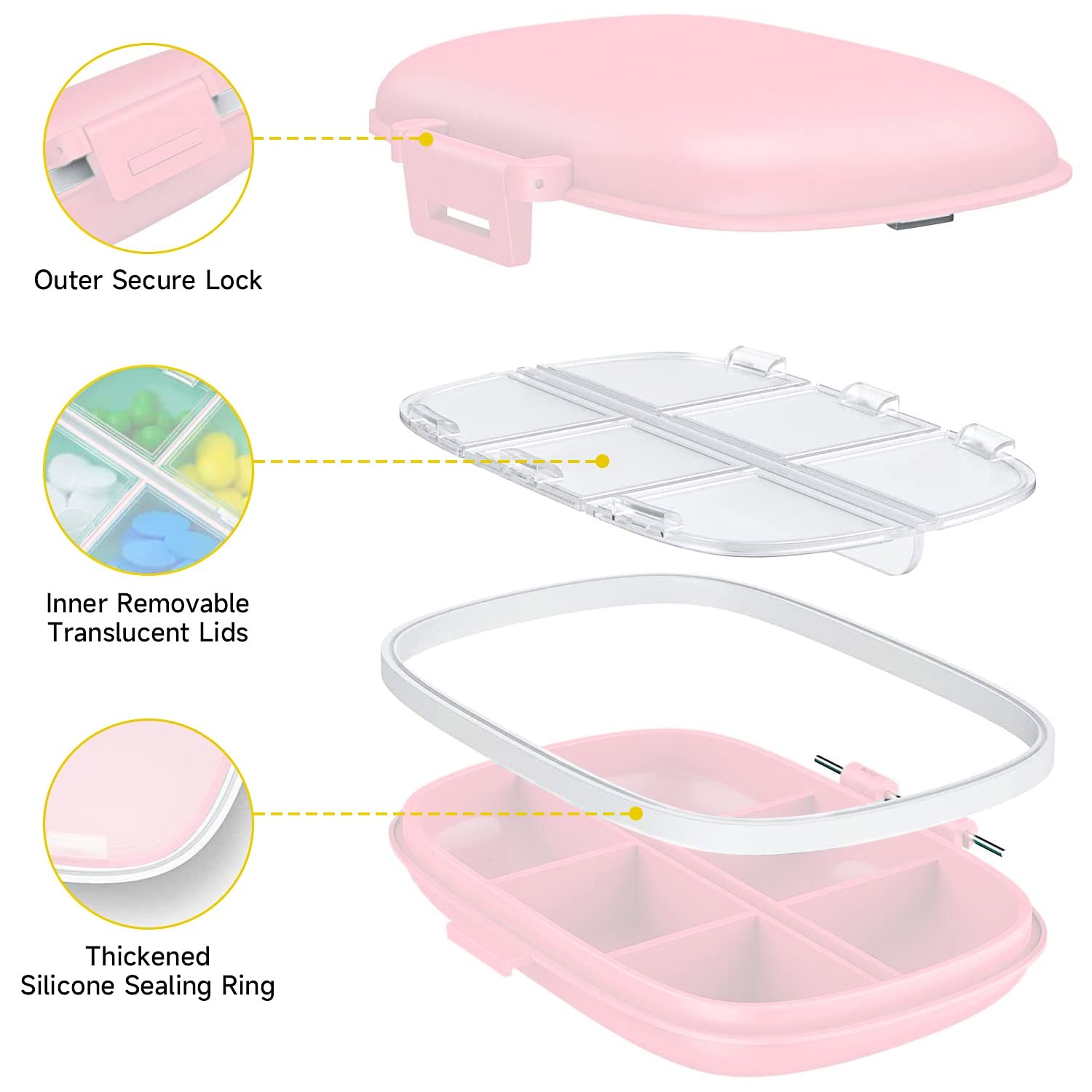 4 Pack Travel Pill Organizer,8 Compartments Weekly Box Moisture Proof B