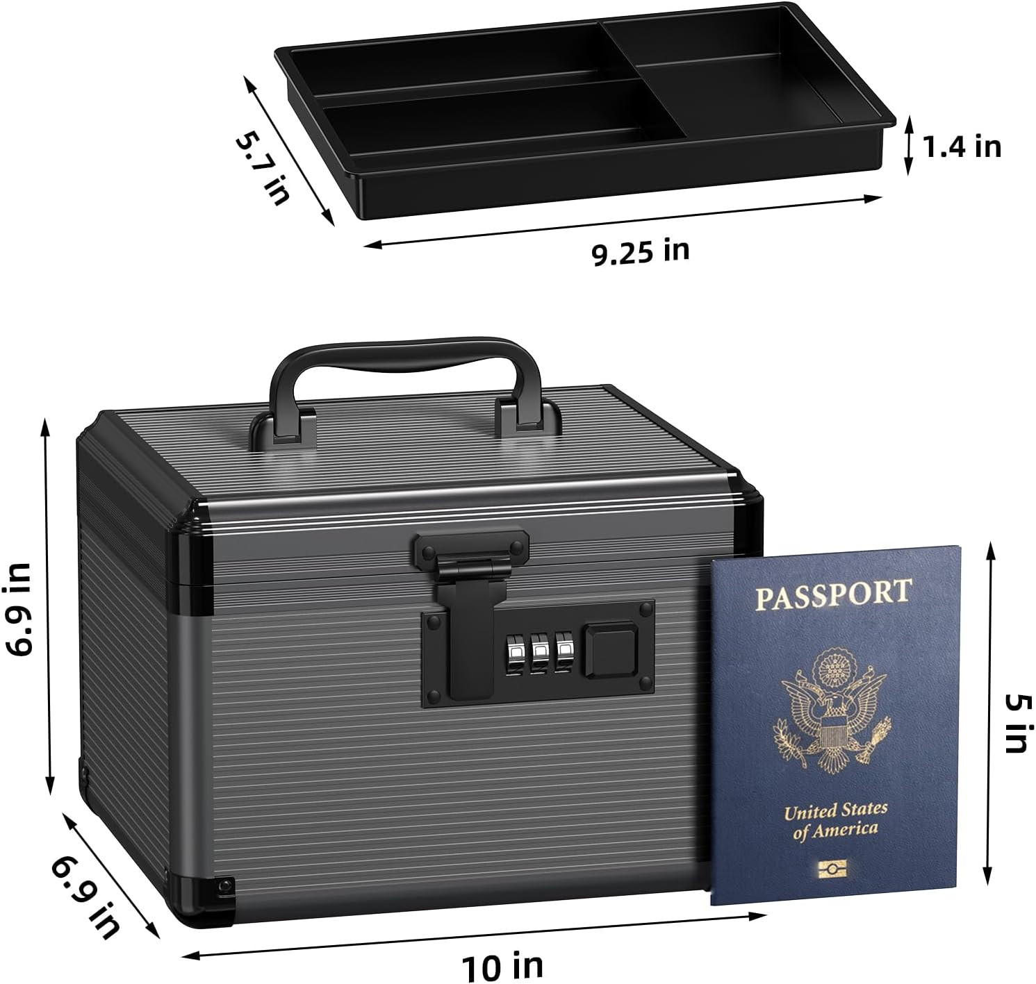 Medicine Lock Box with Code, Medication Small-10Inch, Black