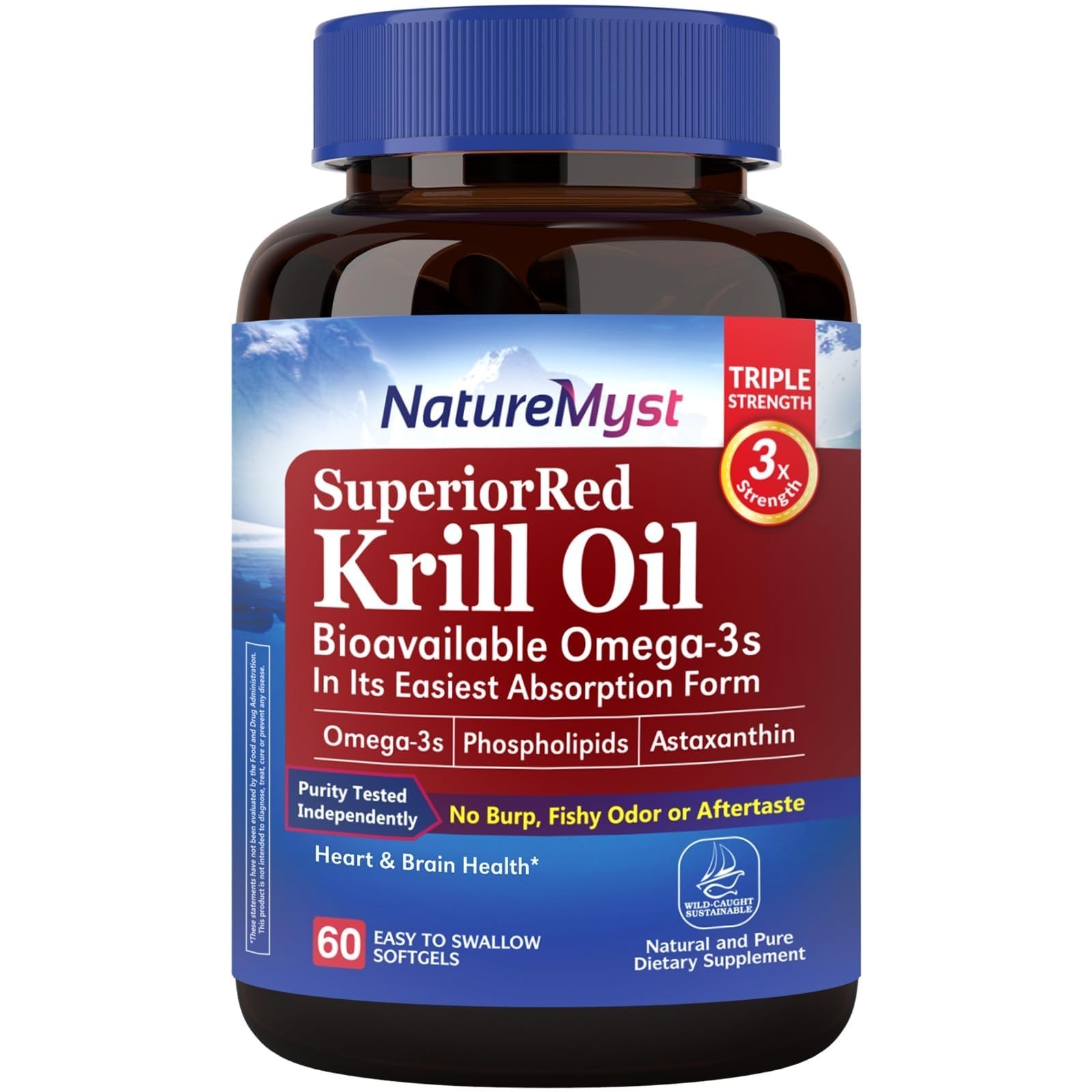 Premium Krill Oil 1000mg Softgels – Omega-3 EPA DHA, Astaxanthin, Non-GMO, 60 Co