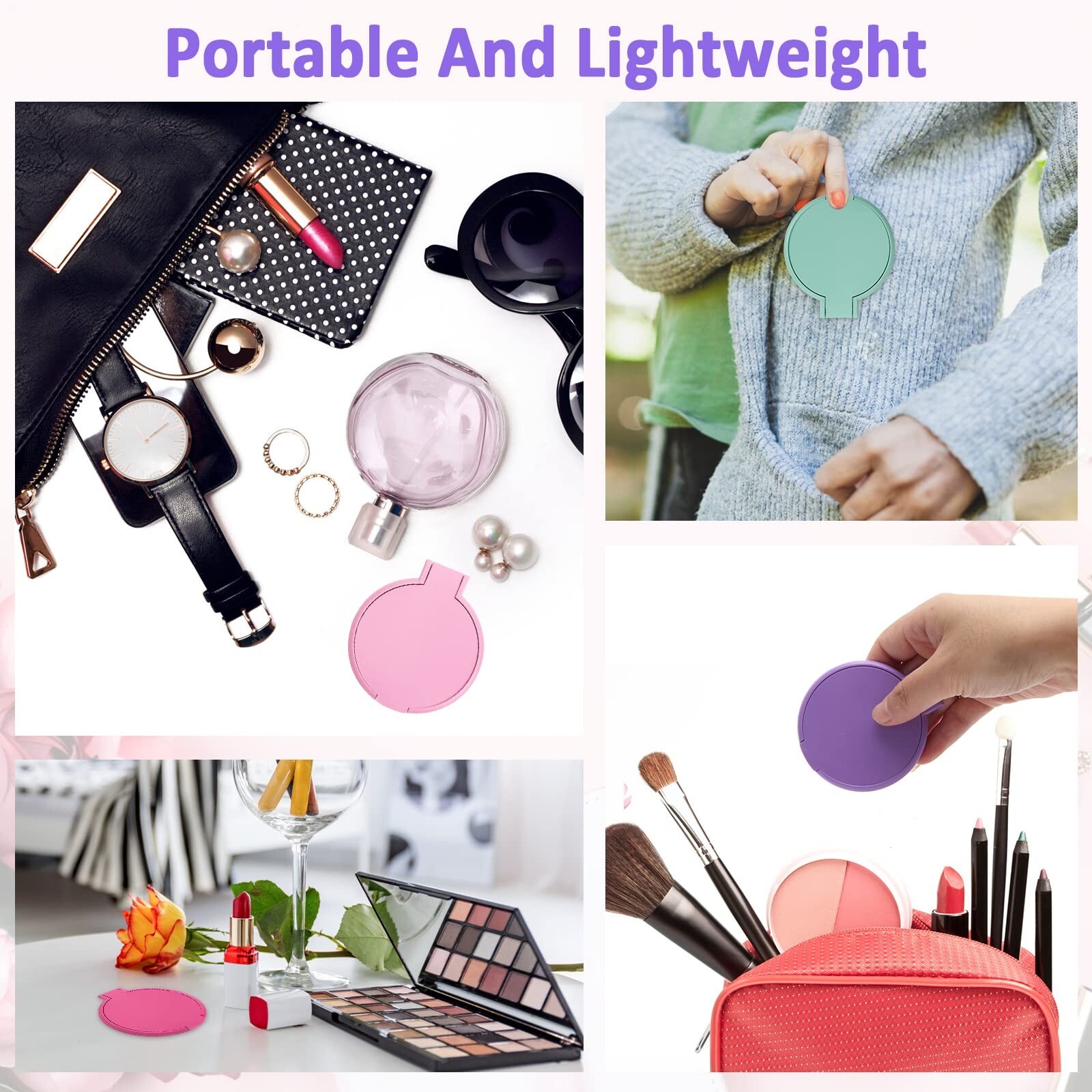12 Pcs Mini Folding Mirror Round Compact, 2.4 in Small Portable Travel Makeup…