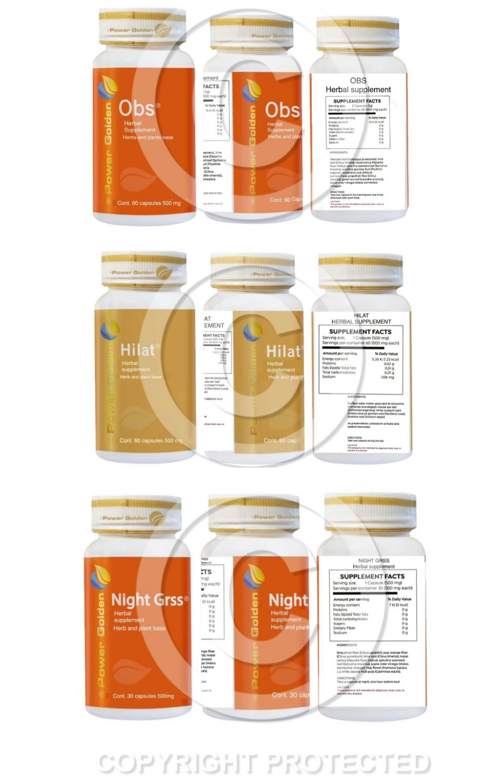 Power Golden OBS Hilat Night GRSS Combo 3 Pack Weight Loss Herbal Supplements
