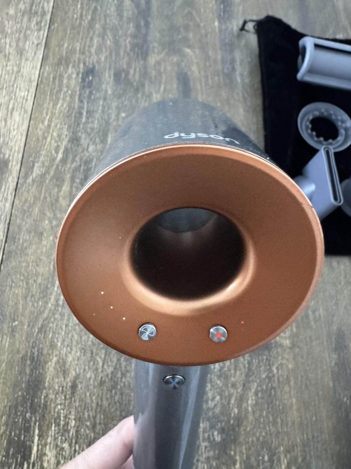 Dyson Supersonic Hair Dryer Copper / Nickel w 4 Attachments & Velvet Travel Bag