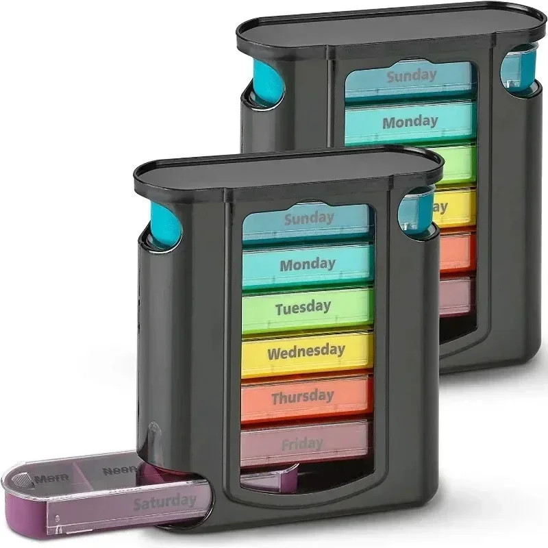 Weekly Pill Organizer 7 Day 28 Compartments Travel Portable Tablet Storage Box C