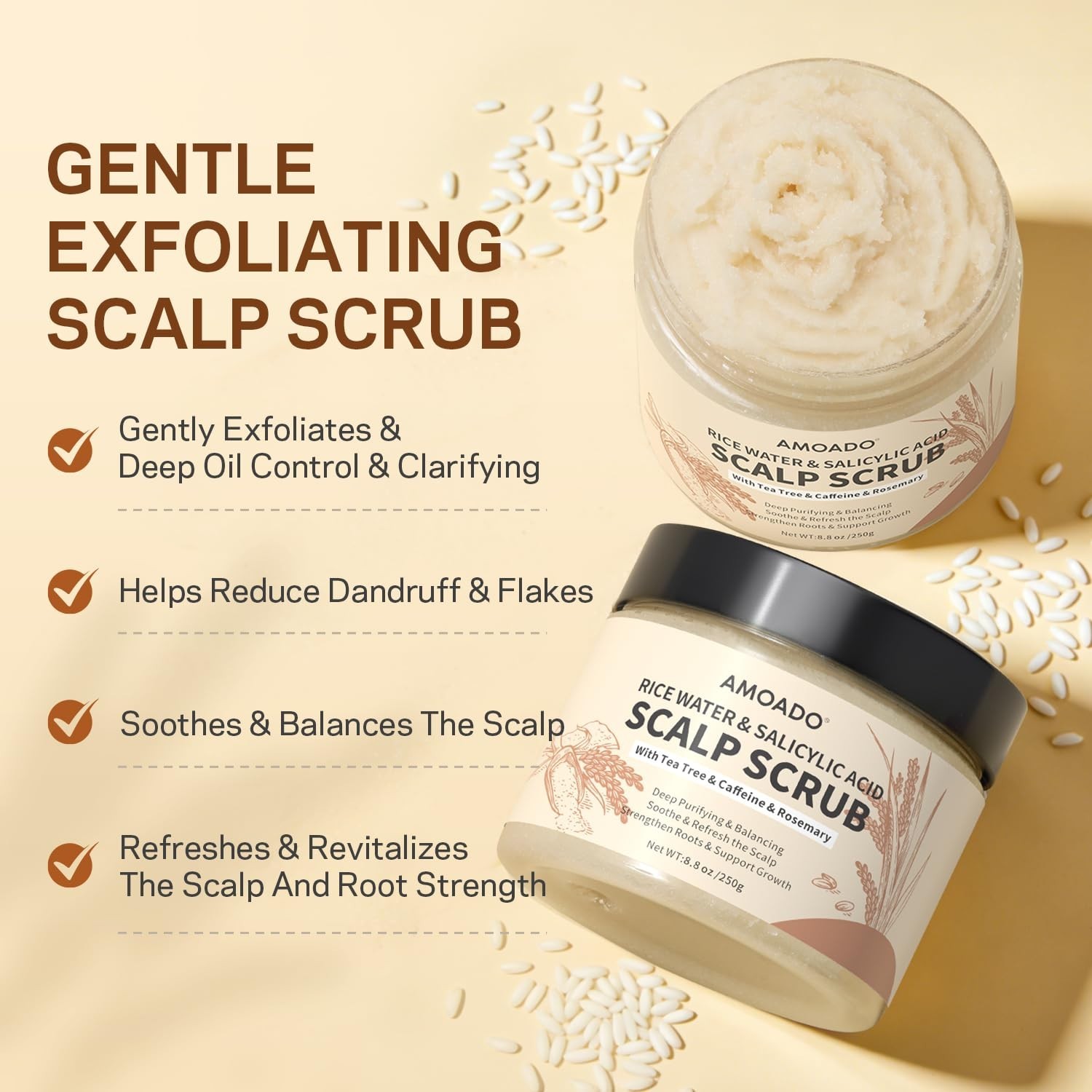AMOADO Rice Water Scalp Scrub with Salicylic Acid(BHA), Tea Tree & Rosemary – Ge