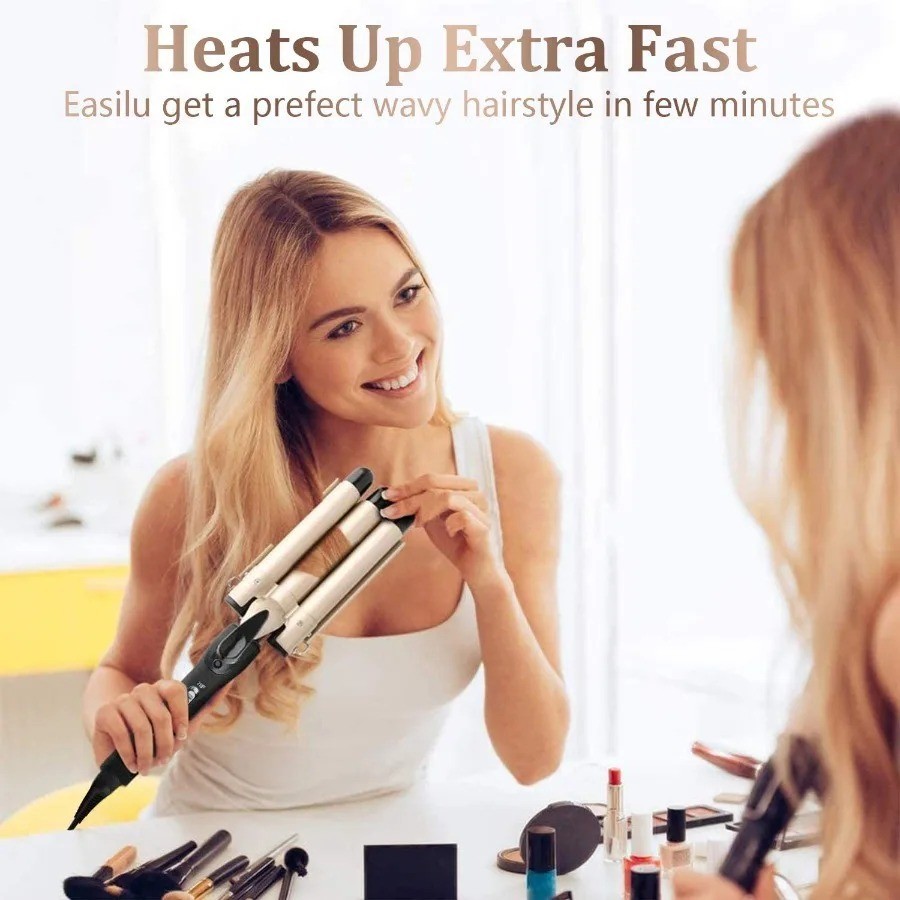 1 Inch 3 Barrel Curling Iron Ceramic Tourmaline Hair Waver LCD Display