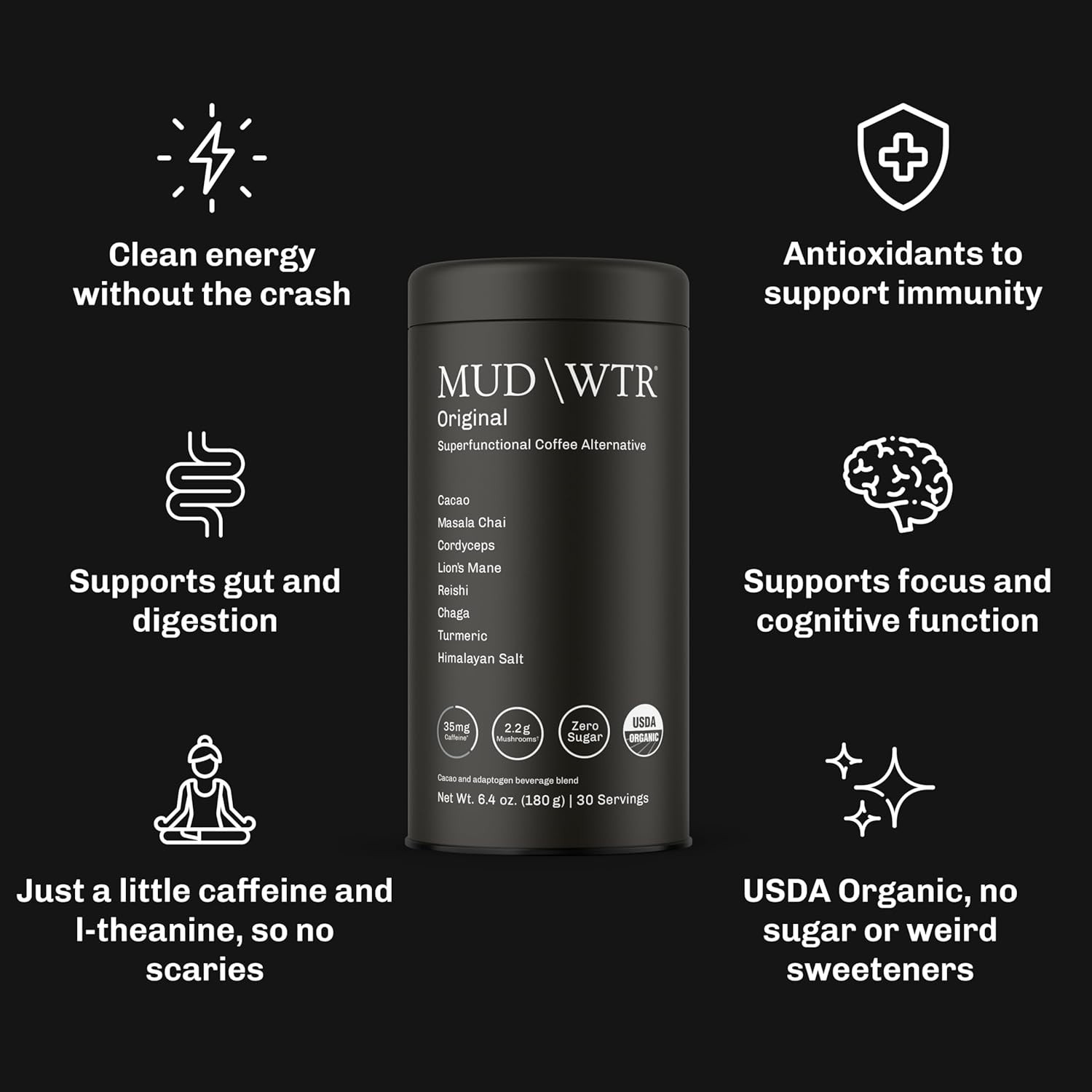 MUD WTR Original Mushroom Coffee Alternative 30 Servings USDA Organic Adaptogen