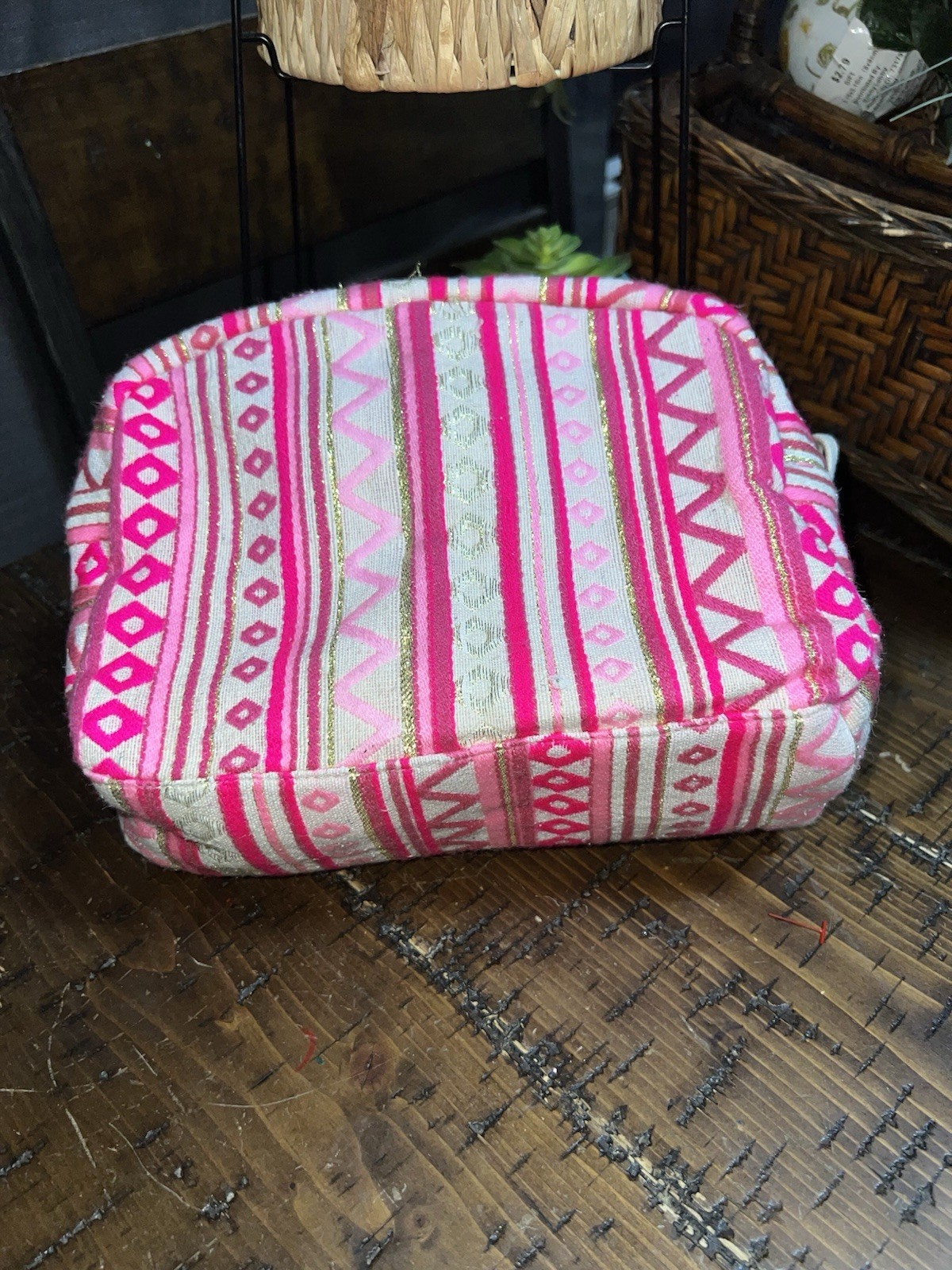 Jane Marie Pink Sequin Santa Makeup Bag Zipper Pouch 8.75 in x 7 in
