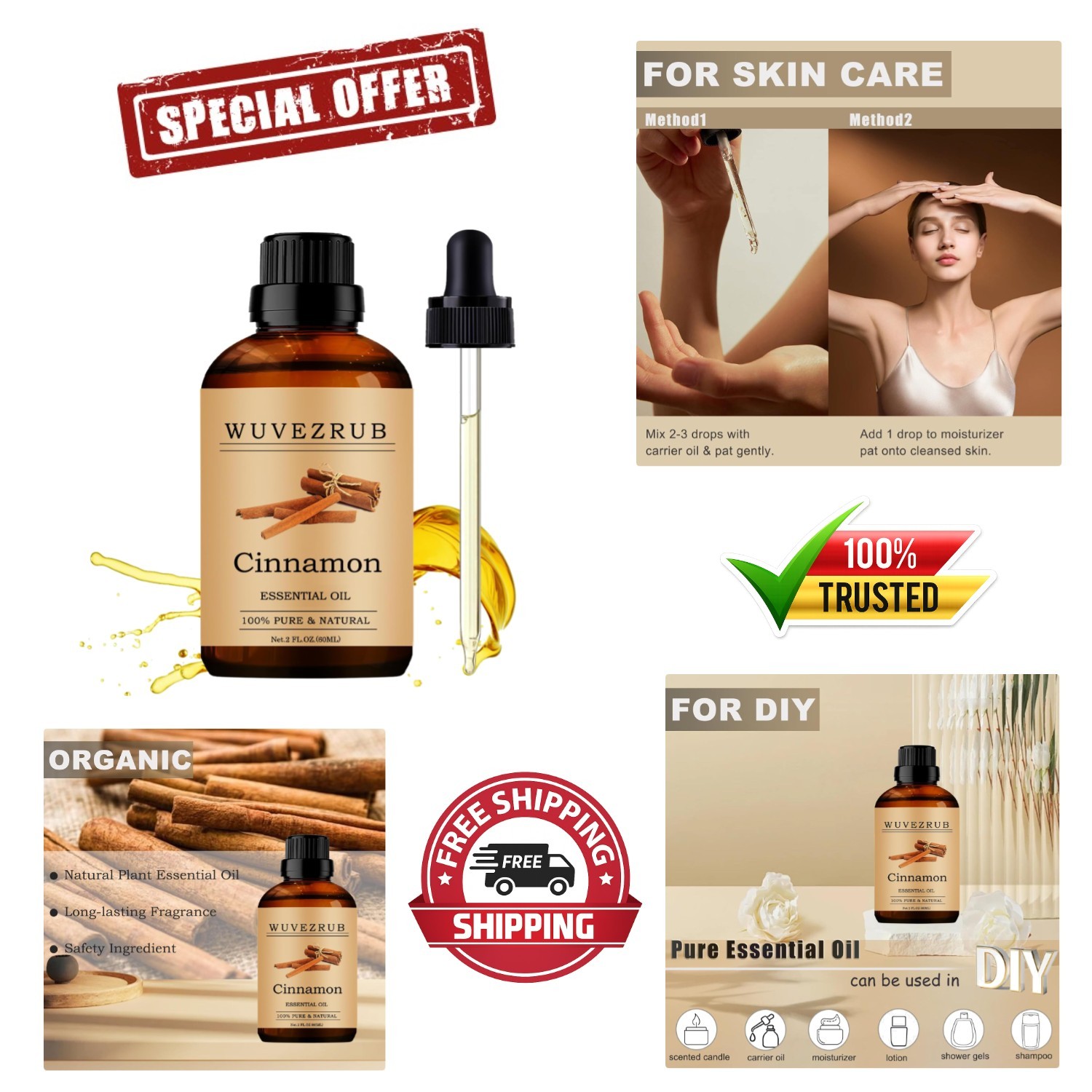 100% Pure Cinnamon Essential Oil 60ML – Ideal for Diffuser and DIY Projects