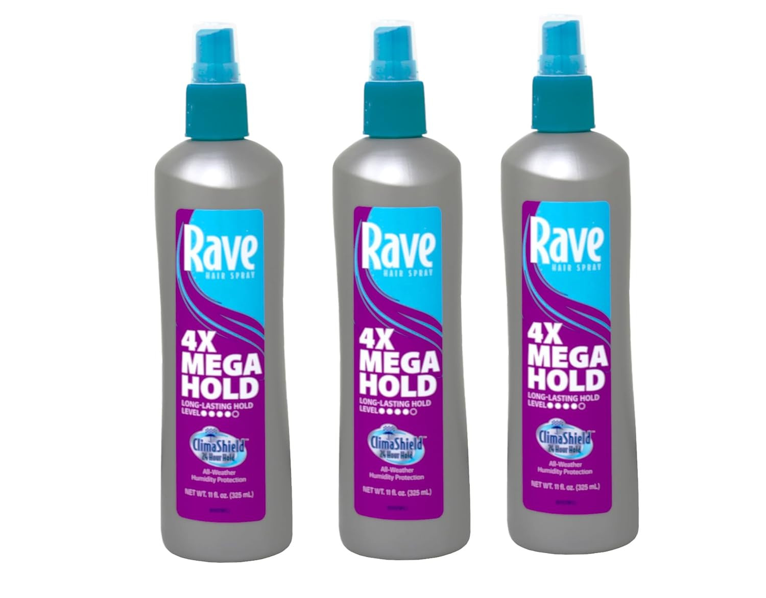 Rave 4X Mega Hairspray with Clima Shield, Unscented 11 Oz (Pack of 3)