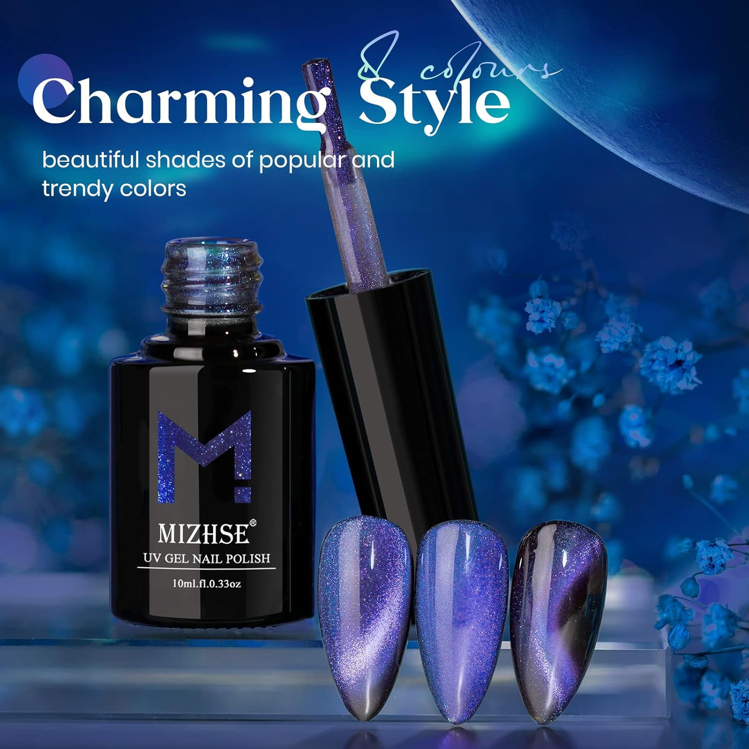 9D Cat Eye Gel Nail Polish 10Ml, Holographic Galaxy Cateye Magnetic Nail Polish