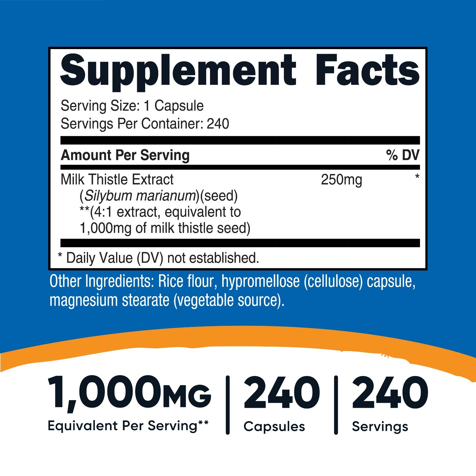 Nutricost Milk Thistle 250mg (1000mg Equivalent), 240 Vegetarian Capsules