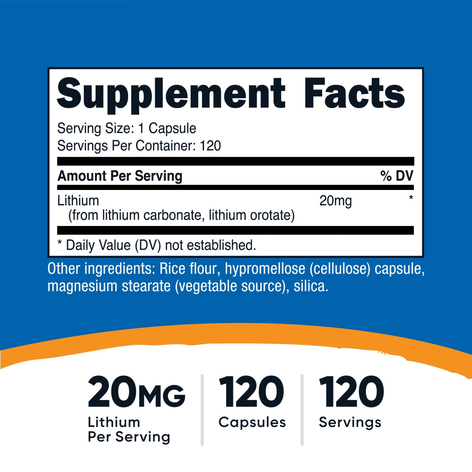 Nutricost Lithium Orotate (20mg) 120 Capsules – Vegan, Gluten-Free, GMO-Free
