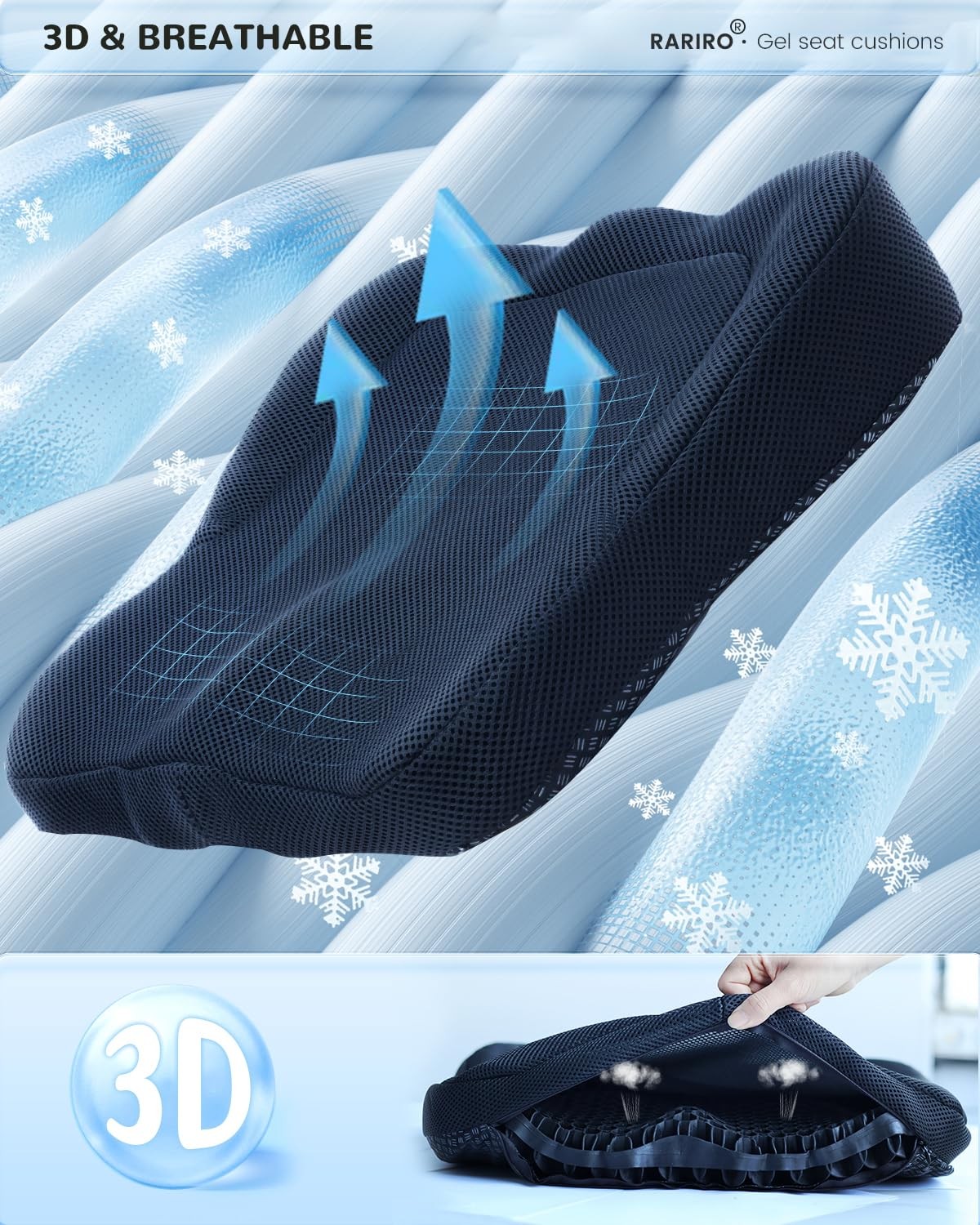 RARIRO Gel Seat Cushion for Long Sitting(Enlarged & Thickened), Cooling Press…